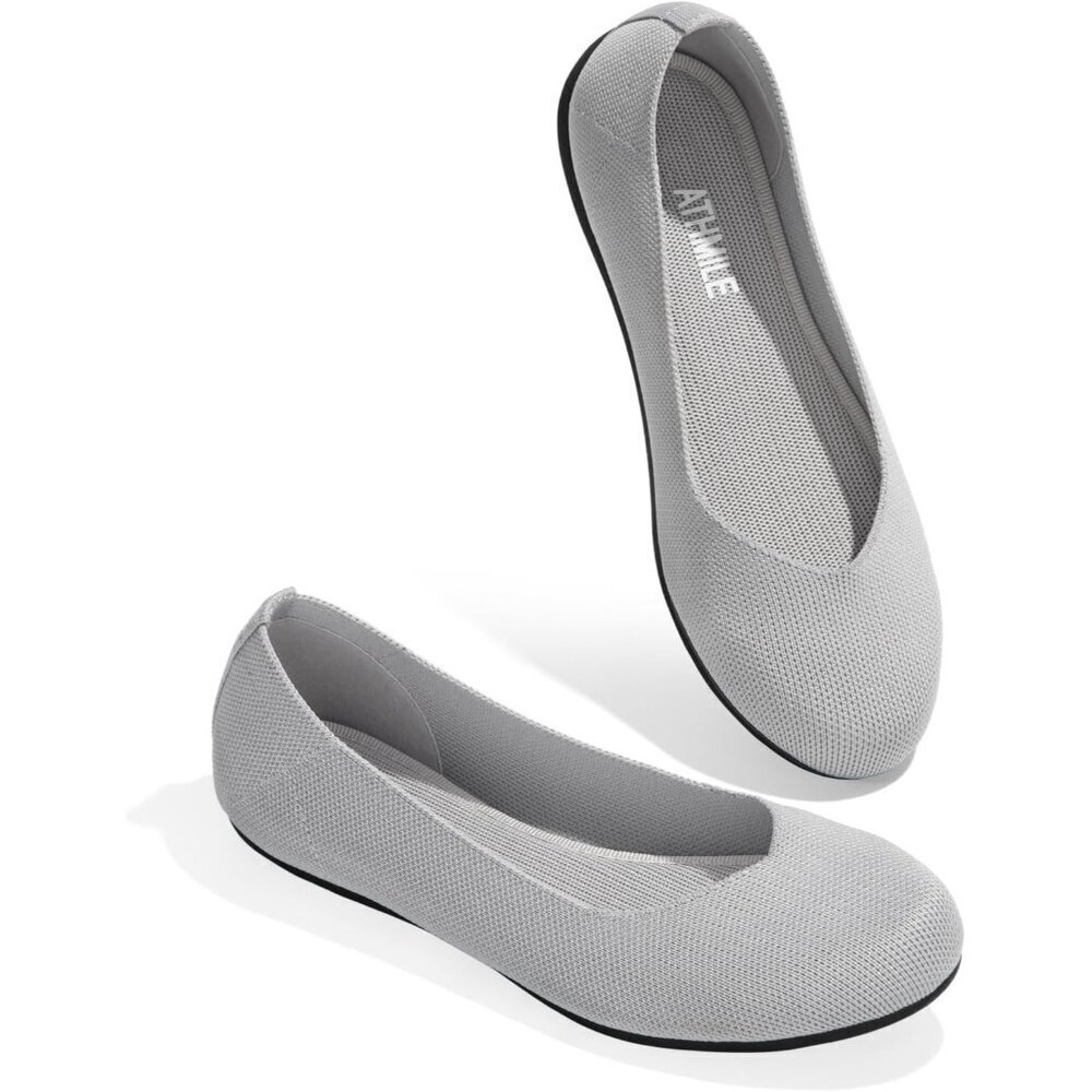 Women's Knit Ballet Gray Flats Round Toe Comfortable Dressy Casual Work Shoes